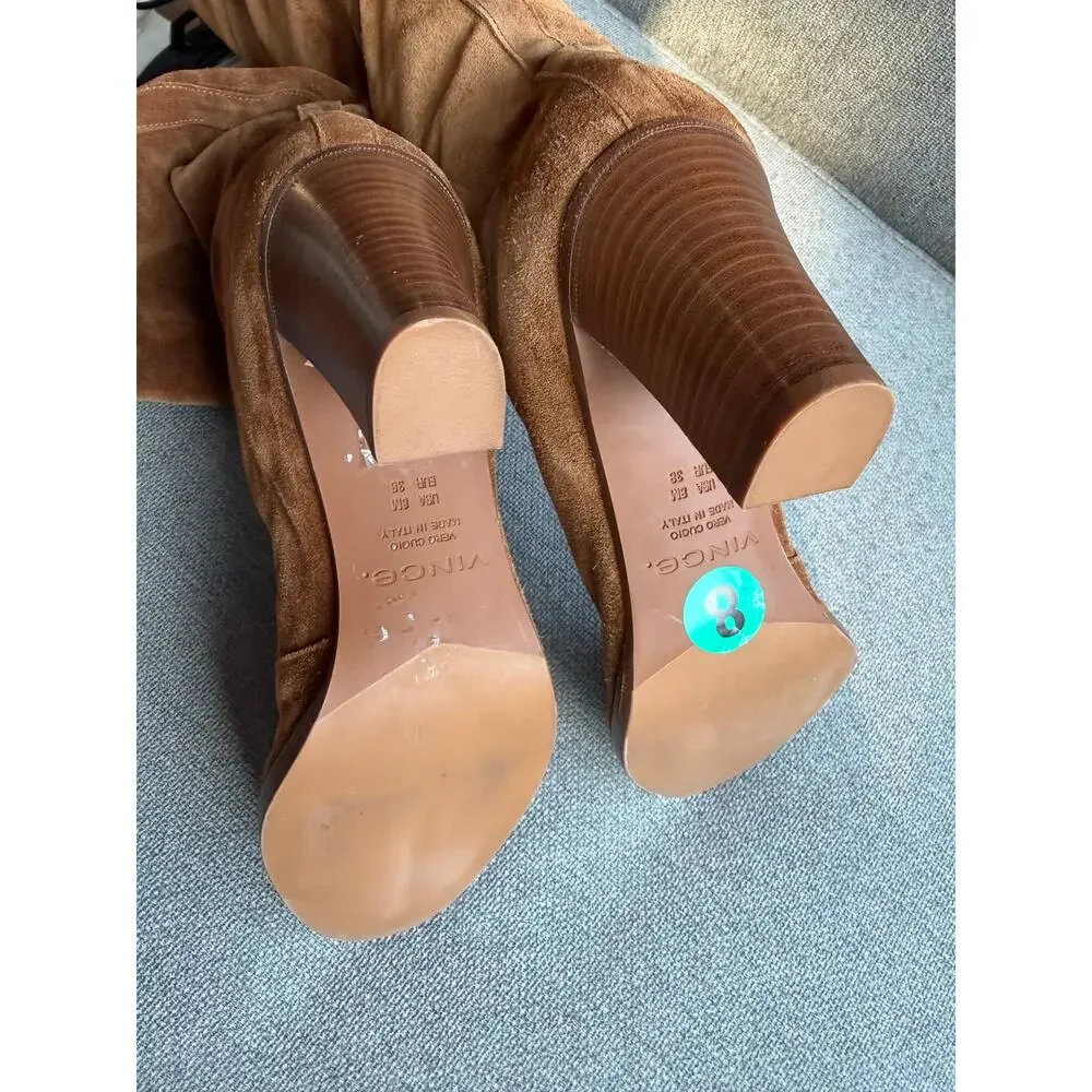 Vince Casper Knee High Pull-On Boot Tan Braow Suede Leather Women's 8